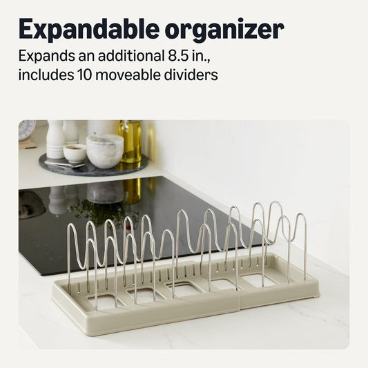 Cookware and Bakeware Organizer, Stainless Steel, Expandable from 12.2 in. - 20.7 in., Includes 10 Dividers