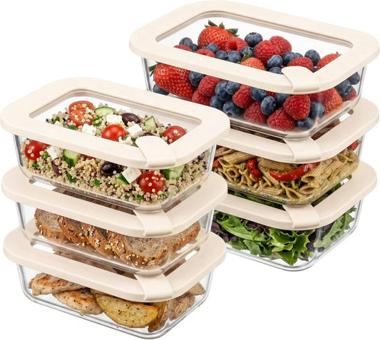 Urban Green Glass Food Storage Containers with Glass Lids, Microwave Safe Food Container Set, Aitight Meal Prep Container Set, BPA Free, 2 extra Colanders, LeakProof, 2 Pack of 60oz