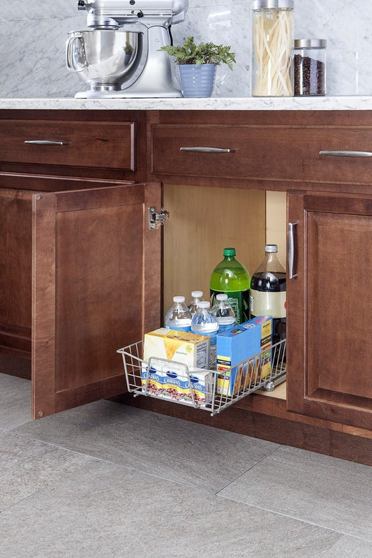 14 in. Pull Out Cabinet Organizer, Heavy Duty, Slide Out Pantry Shelves Drawers for Kitchen, Bathroom, Nickel
