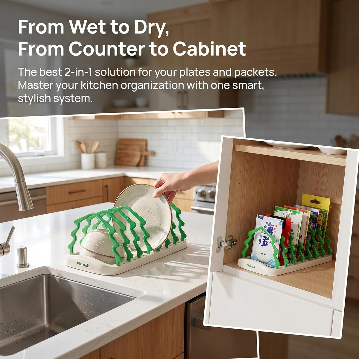 2 Pack Adjustable Plate Organizer for Cabinet, Vertical Dish Organizer