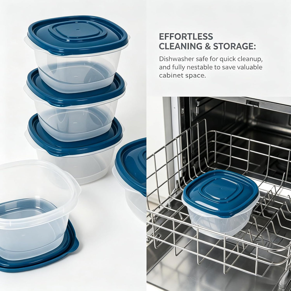 Food Storage Container Set 1 Gallon Plastic 6 Pack Large Rectangular Meal Prep Containers with Snap On Teal Lids Stackable Pantry Kitchen Storage