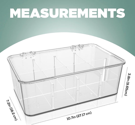 Tea Bag Organizer With Lids, Clear Pantry Storage Box - (3 Pack) Stackable Partition Organizers or Holder With Lids For Drawers, Countertops, Fridge, Kitchen, Snack & Spice Organization