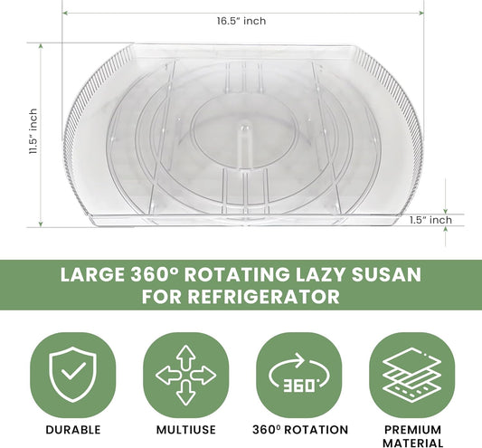 NOSTA Home Rotating Lazy Susan for Refrigerator - Square Lazy Susan - Refrigerator Lazy Susan Organizer - Rotating Fridge Organizer - Large (16.5x11)