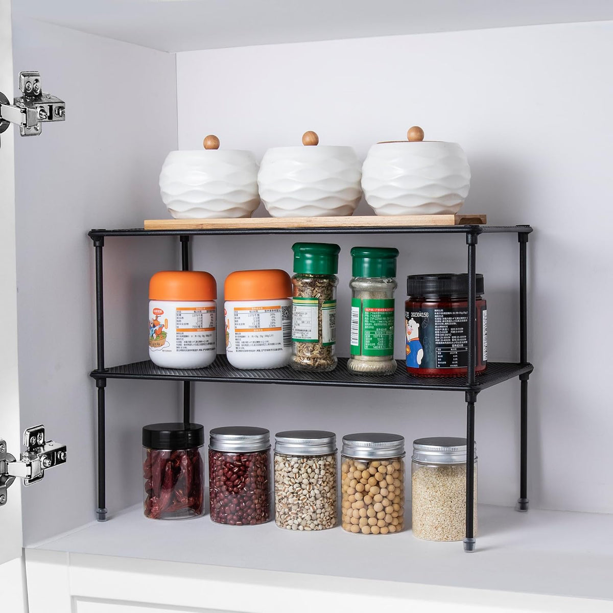 2-Pack Kitchen Cupboard Shelf Organizer | Expandable & Stackable, For Cabinet, Counter Cupboard Organiser, For Bathroom, Kitchen, Laundry Room