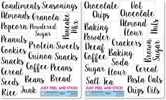 Kitchen Pantry Organization Label Decal Stickers for Jars, Containers, and Canisters Flour, Coffee, Sugar, Tea 40 Pack