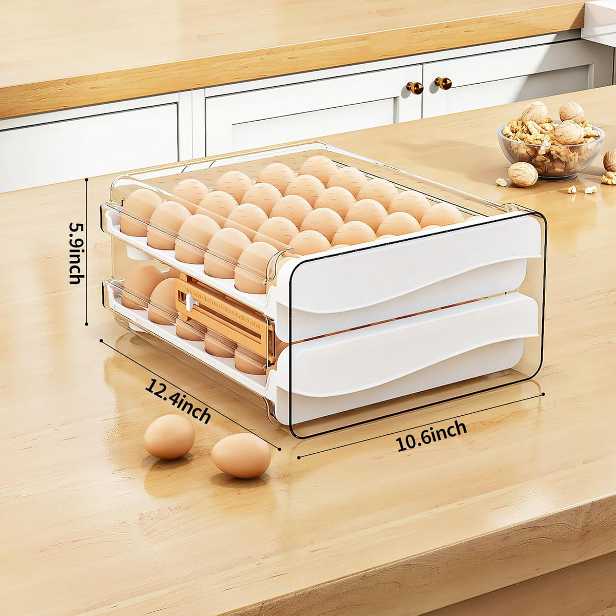 JOYZAN Egg Holder for Fridge 60 Count Large Capactity Egg Storage Container for Refrigerator, Clear Stackable Egg Organizer for Fridge, Coutertop Egg Trays Pull Out Drawer