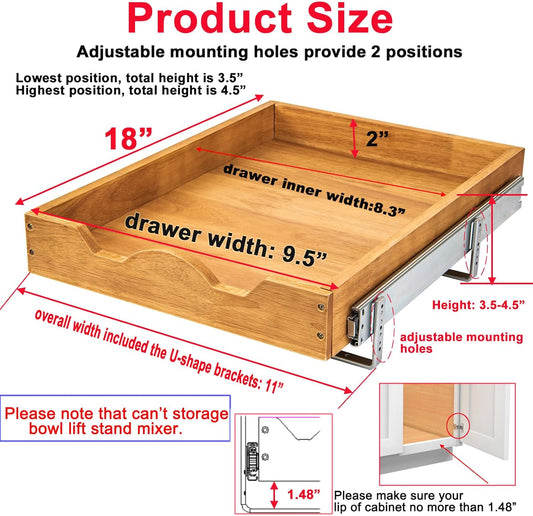 2 Tier Pull Out Cabinet Organizer (14" W x 18" D) Slide Out Wood Drawer, Two Tier Sliding Shelf Organization and Storage…
