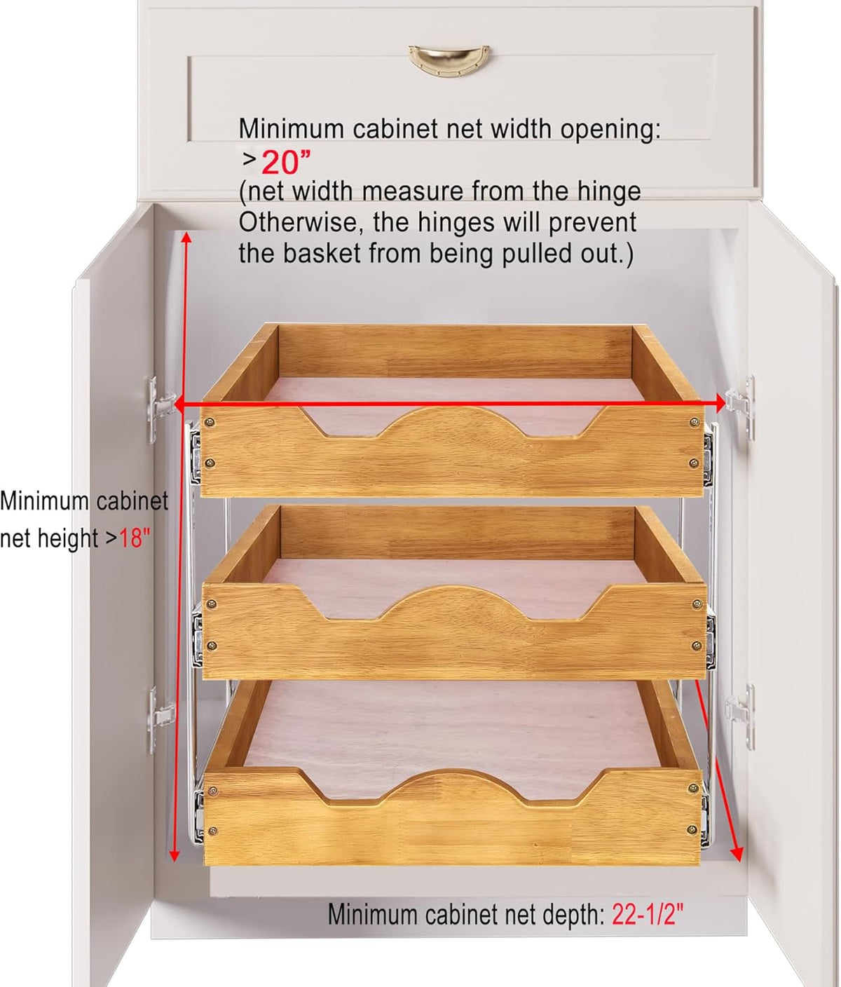2 Tier Pull Out Cabinet Organizer (14" W x 18" D) Slide Out Wood Drawer, Two Tier Sliding Shelf Organization and Storage…