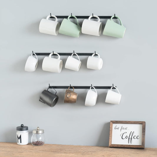 Mug Rack Wall Mounted Metal Coffee Cup Holder with 12 Hooks, 3 Pack