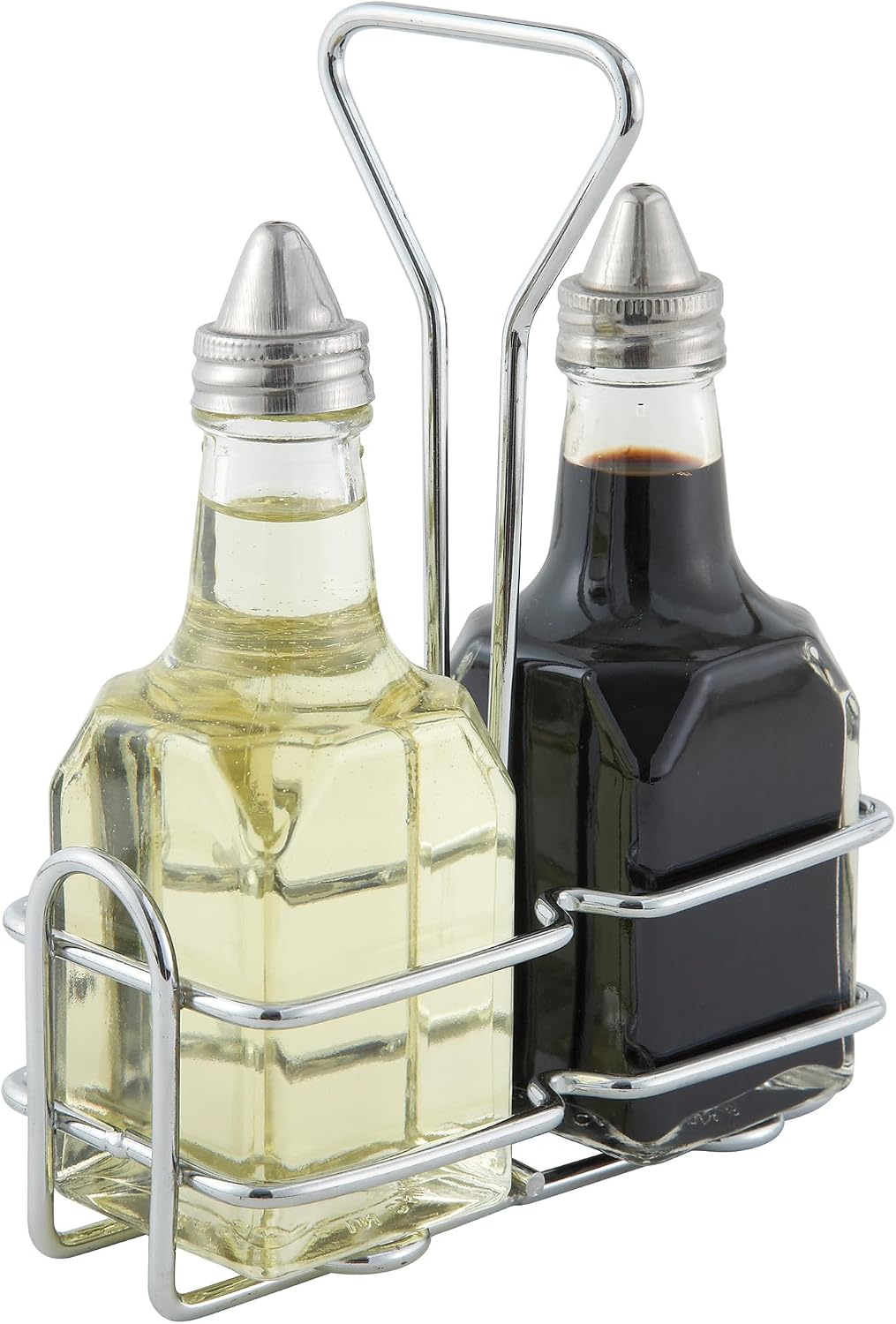 6 oz Clear Square Glass Cruet Set - Holder