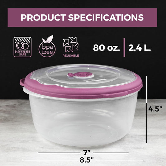 Large 10 Cup Food Storage Bowl with Lid, Salad Bowl With Airtight/Steam Vent Lid Dishwasher/Freezer and Microwave Safe Container For Serving and Storing, BPA Free - Round - 80 Oz - 2 Pack