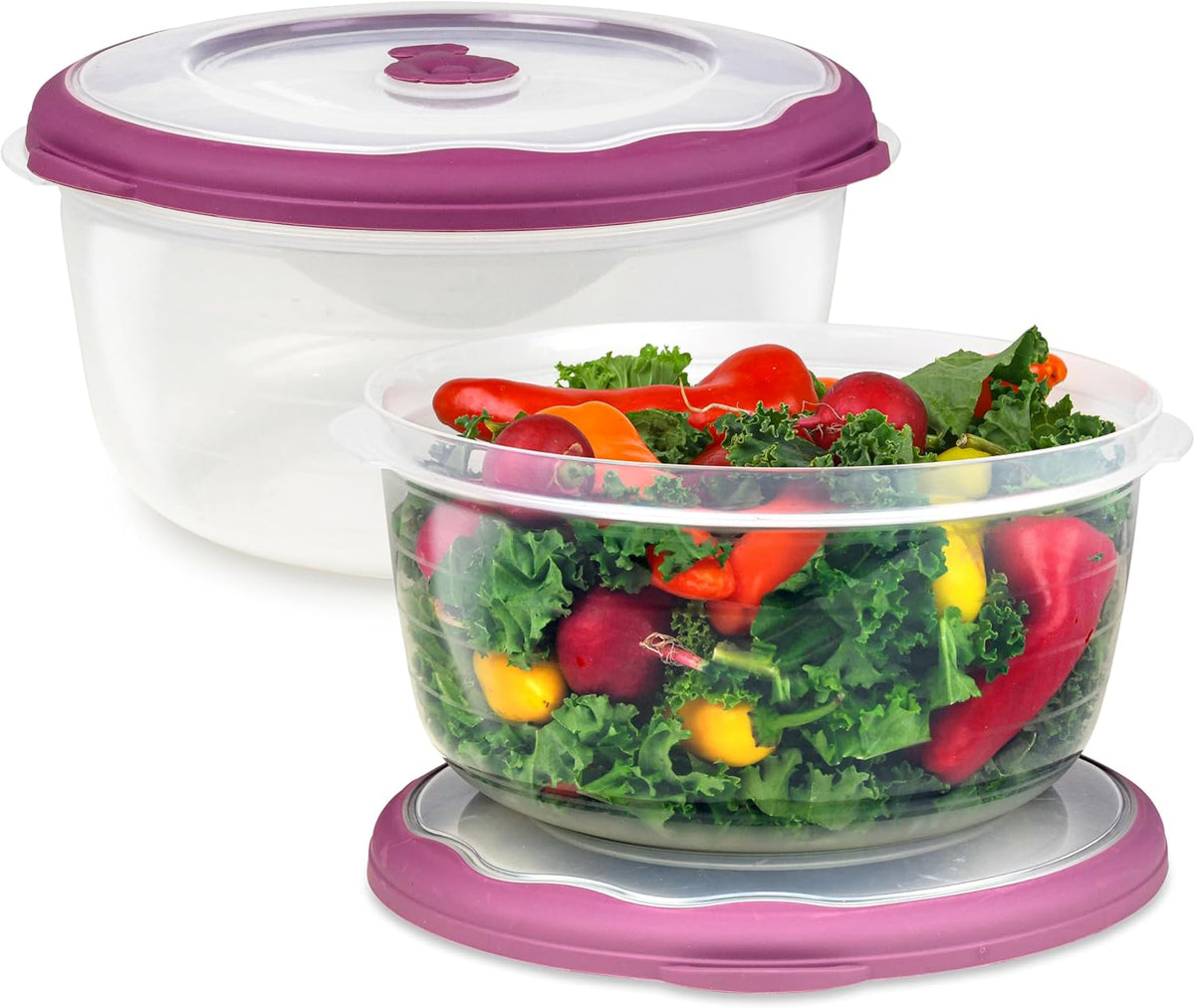 Large 10 Cup Food Storage Bowl with Lid, Salad Bowl With Airtight/Steam Vent Lid Dishwasher/Freezer and Microwave Safe Container For Serving and Storing, BPA Free - Round - 80 Oz - 2 Pack