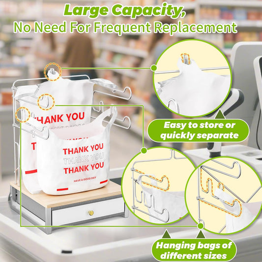 Grocery Bag Holder for Plastic Bagsr,T Shirt Bag Holder with Drawer,White | Metal Plastic Bag Dispenser with Storage, Detachable Shopping Bag Holder Stand for Tshirt, for Groceries Store, Supermarket