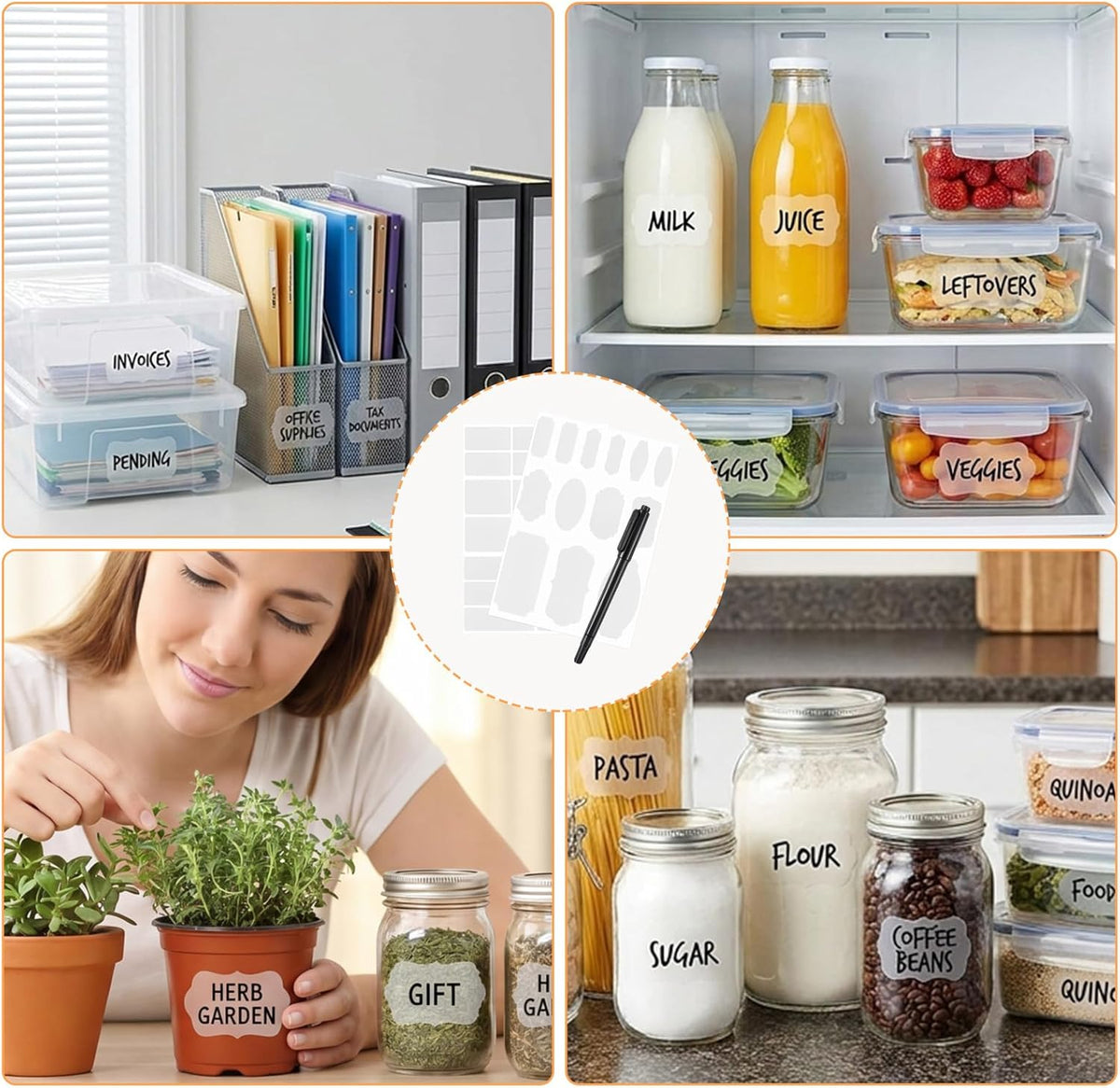 465 Chalkboard Labels for Jars and Containers with 2 White Chalk Markers | Waterproof, Reusable Labels In Assorted Sizes And Shapes; Sticks To Glass, Plastic, Metal, Wood, And Ceramic