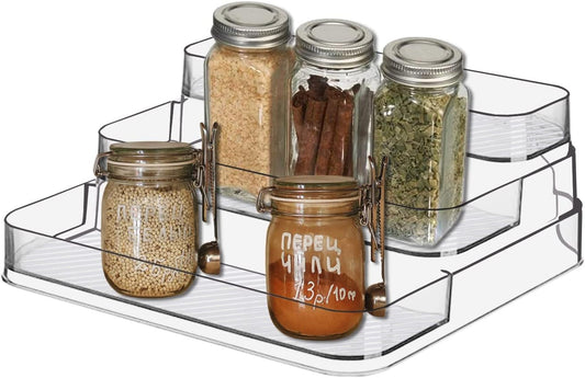 Acrylic Spice Rack, No Assembly Clear 3 Tier Condiment Bottle Shelf Vanity Organizer for Cabinet Kitchen Bathroom