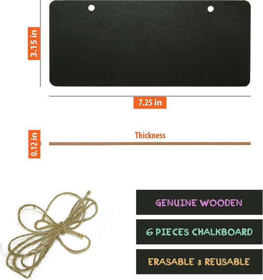 Chalkboard Hanging Signs Erasable Wood Rectangle Small Vintage Rustic Blackboard Message Memo Display for Wedding, Bar, Restaurant, Kitchen Pantry & Wall Decor, 6 Pack