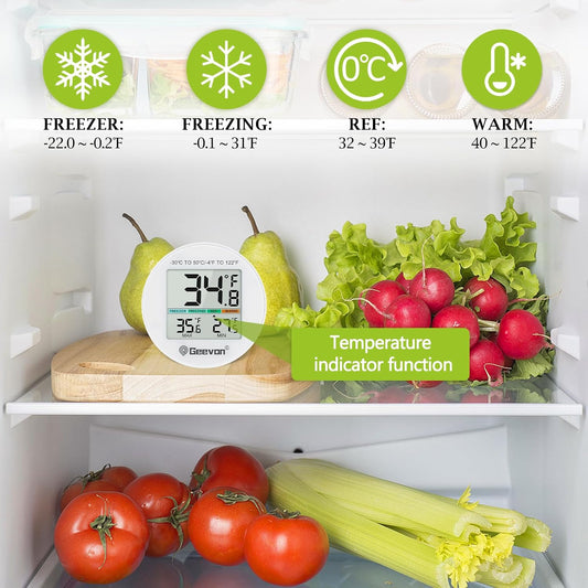 Small Digital Refrigerator Thermometer 2 Pack, IP65 Waterproof Commercial and Home Use, Max/Min Record Function with LCD Screen, Stand and Magnetic Back, for Fridge, Freezer Scenarios