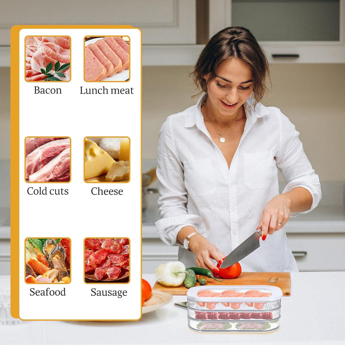 6 Pcs Deli Meat Container for Fridge Stackable Bacon Cheese Container Lunch Meat Food Storage Boxes with Lid for Cold Cuts, Cheese, Lunchmeat, Salami