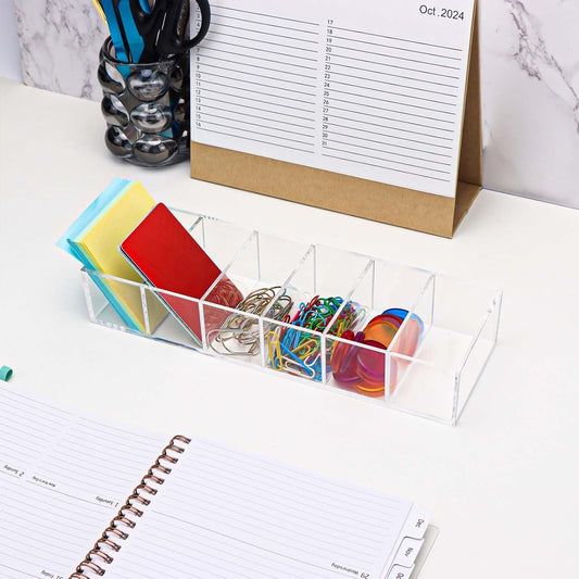 Drawer Organizer with 6 Compartments, Clear Desk Storage