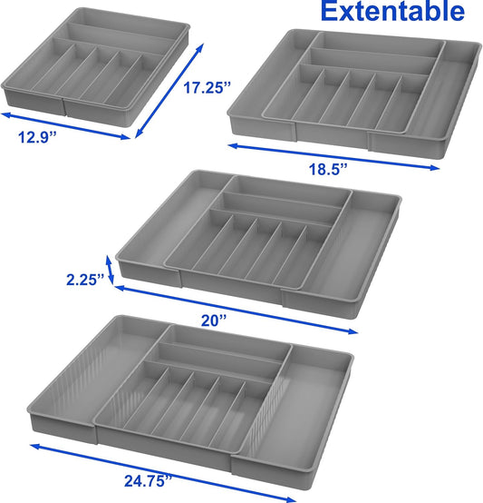 Expandable Kitchen Drawer Flatware Organizer, Gray