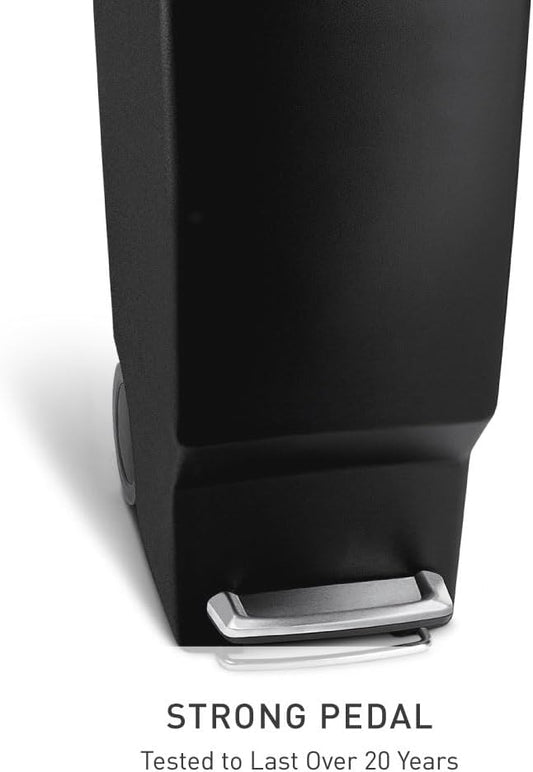 40 Liter / 10.6 Gallon Slim Kitchen Step Trash Can With Secure Slide Lock, Black Plastic