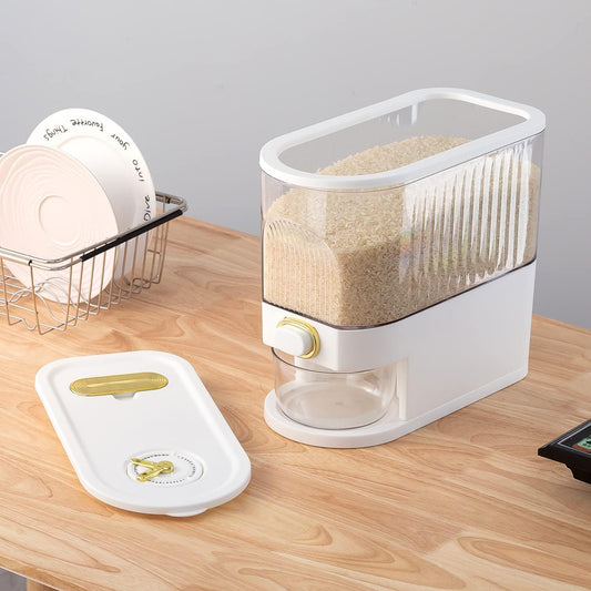Clear Rice Dispenser, Large Cereal Dispenser with Lid | Time Scale, Measuring Cylinder Moisture Proof Airtight Food Dispenser Bucket for Rice, Corn,Coffee Bean,Grain,Soybean Oatmeal