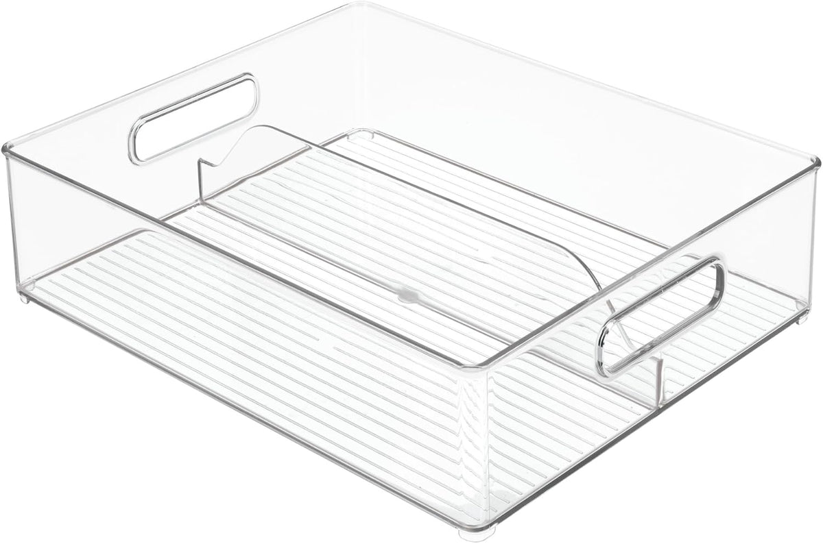 Divided Pantry Bin with Handle, Clear | For Pantry, For Refrigerator, For Freezer