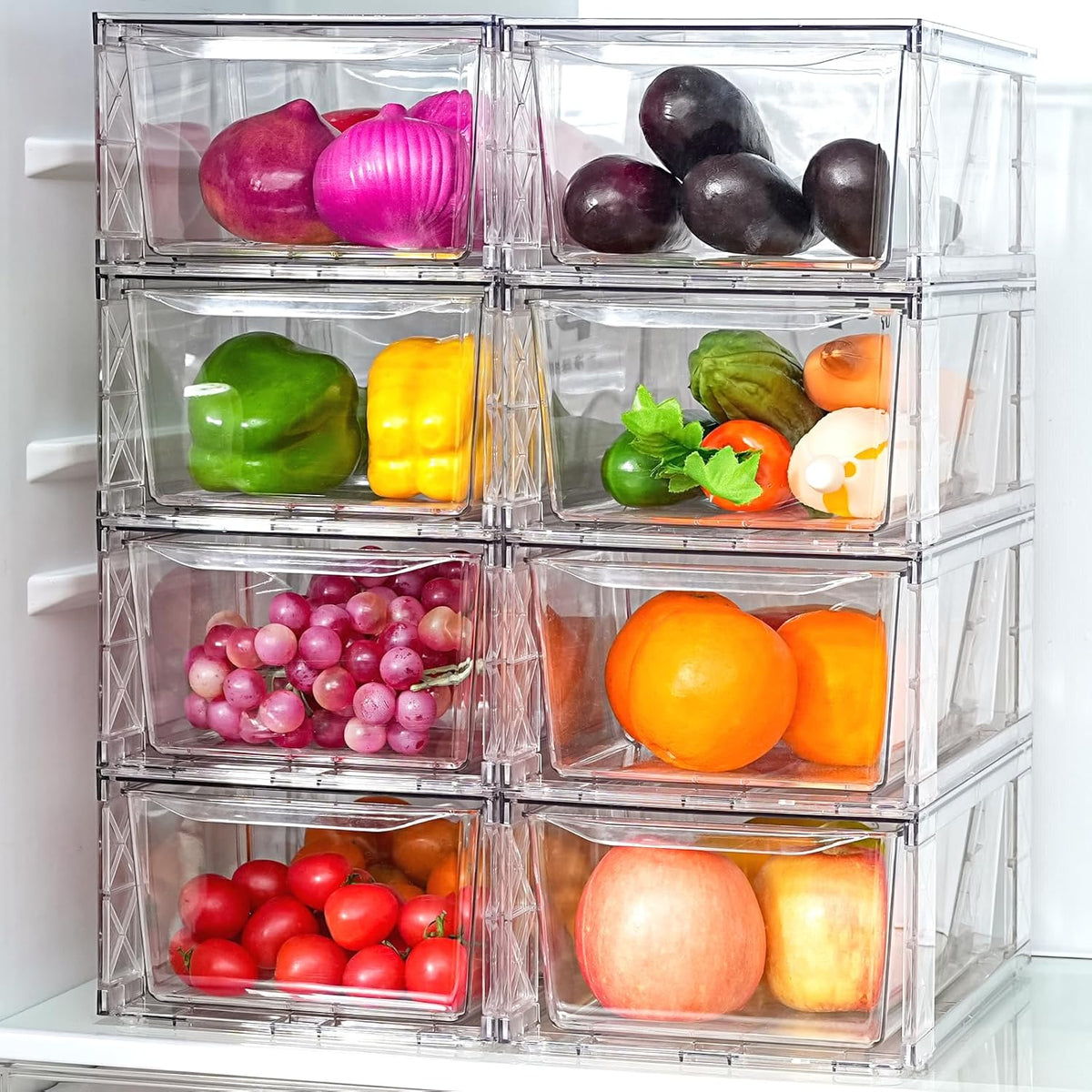 Clemate 6Pack Pantry Organizers and Storage,Clear Stackable Kitchen Storage Organizer,Foods Organizer Bins with Handles, Easily Assemble for Bathroom, Kitchen, Refrigerator, Pantry, Cabinet, Closet