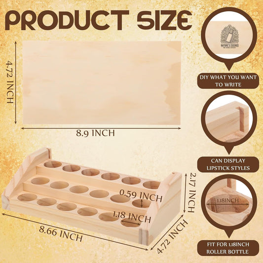 3 Tier 18 Slots Wooden Essential Oil Organizer with Detachable DIY Board 5-20ml Essential Oils Racks Display Stand Roller Bottle Display Tabletop Storage for Nail Polish Fragrance Container