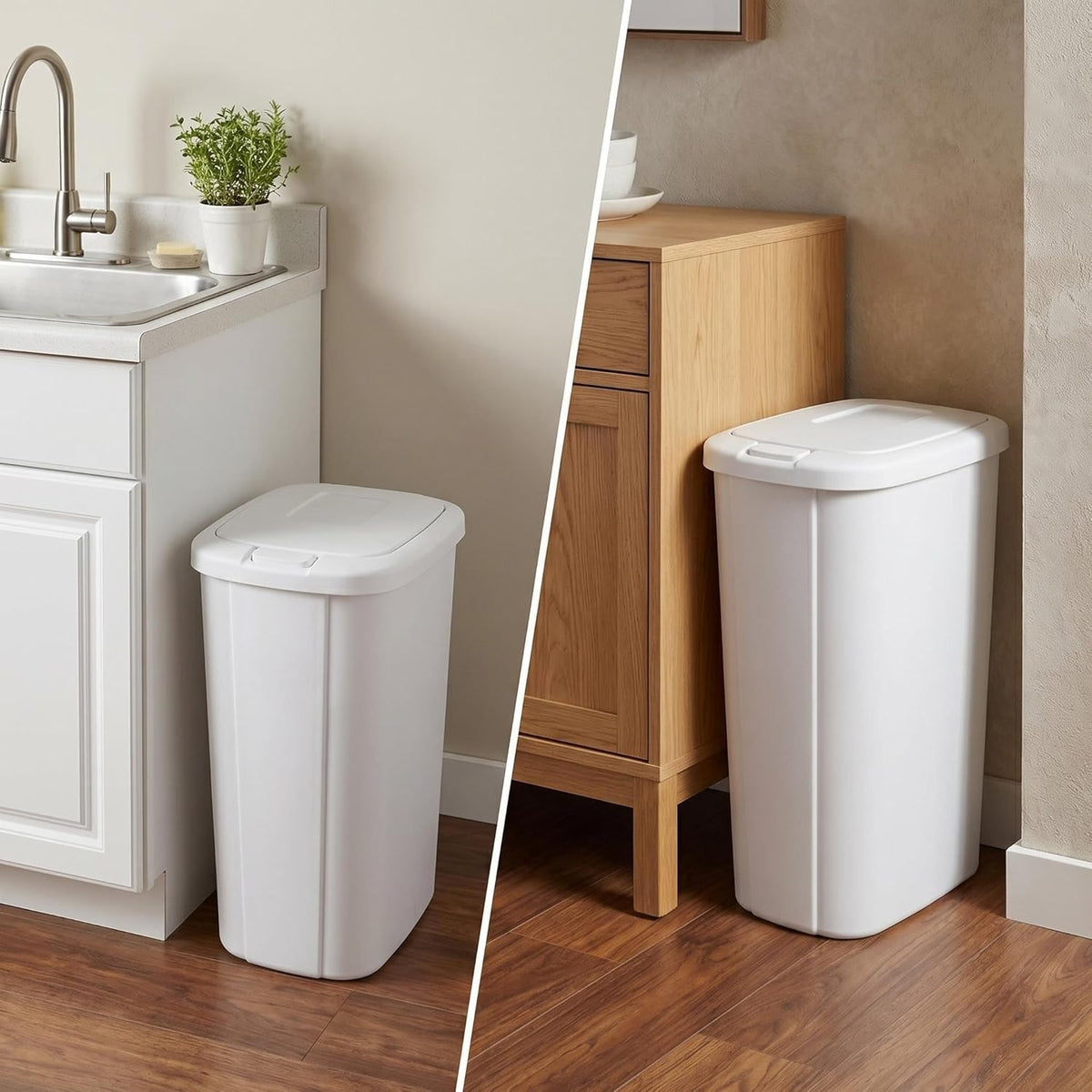 13.3 Gallon Slim Trash Can with Push Lid, White Plastic Garbage Bin