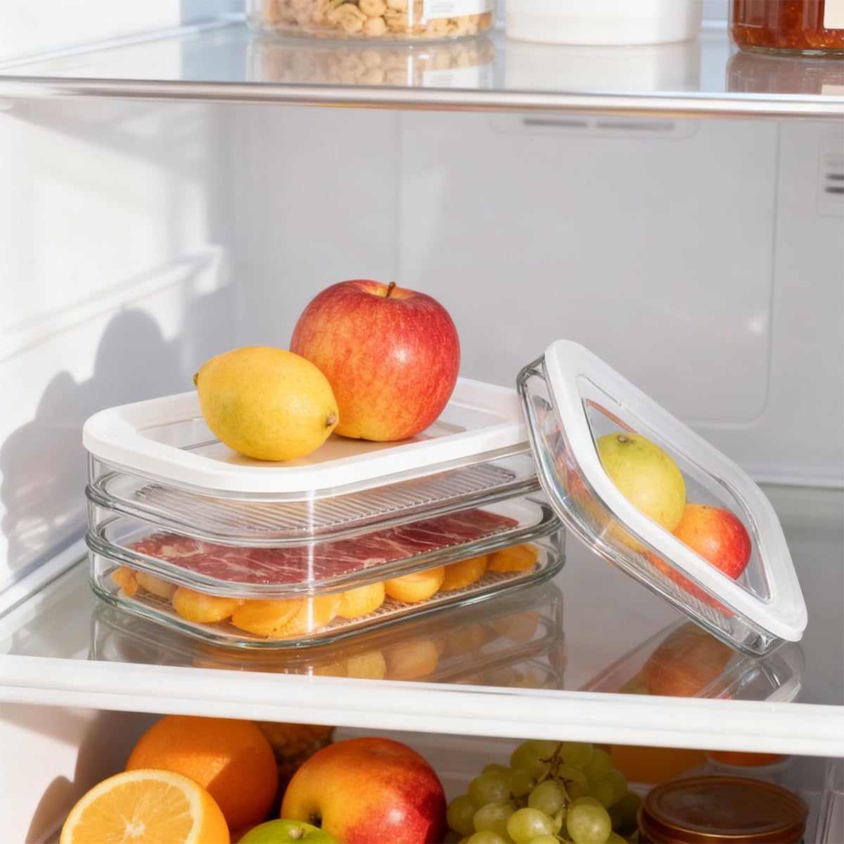 2 Pcs Deli Meat Container for Fridge, Stackable Food Storage Boxes with 2 Lids, Bacon Lunch Meat Container for Refrigerator, Meal Prep Containers for Bacon, Lunch Meat, Cold Cuts, and Cheese