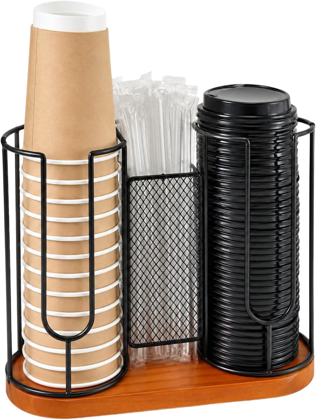 Plastic Cup Holder, Disposable Cup Lid and Straw Organizer, Iced Coffee Cups Holder Paper Coffee Bar Accessories Cold Drink Cup Organizer