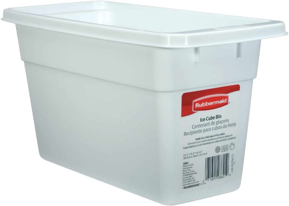 Ice Cube Bin, White, Holds 4 Trays, Compact Design, Durable Plastic