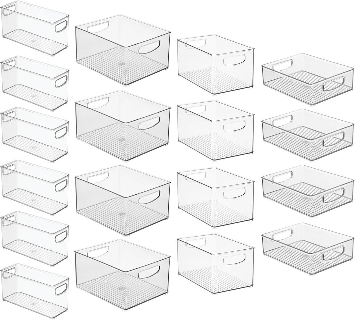Plastic Stackable Pantry Bin, Set of 2, Clear | Storage Bin with Handles, For Cabinets or Fridge
