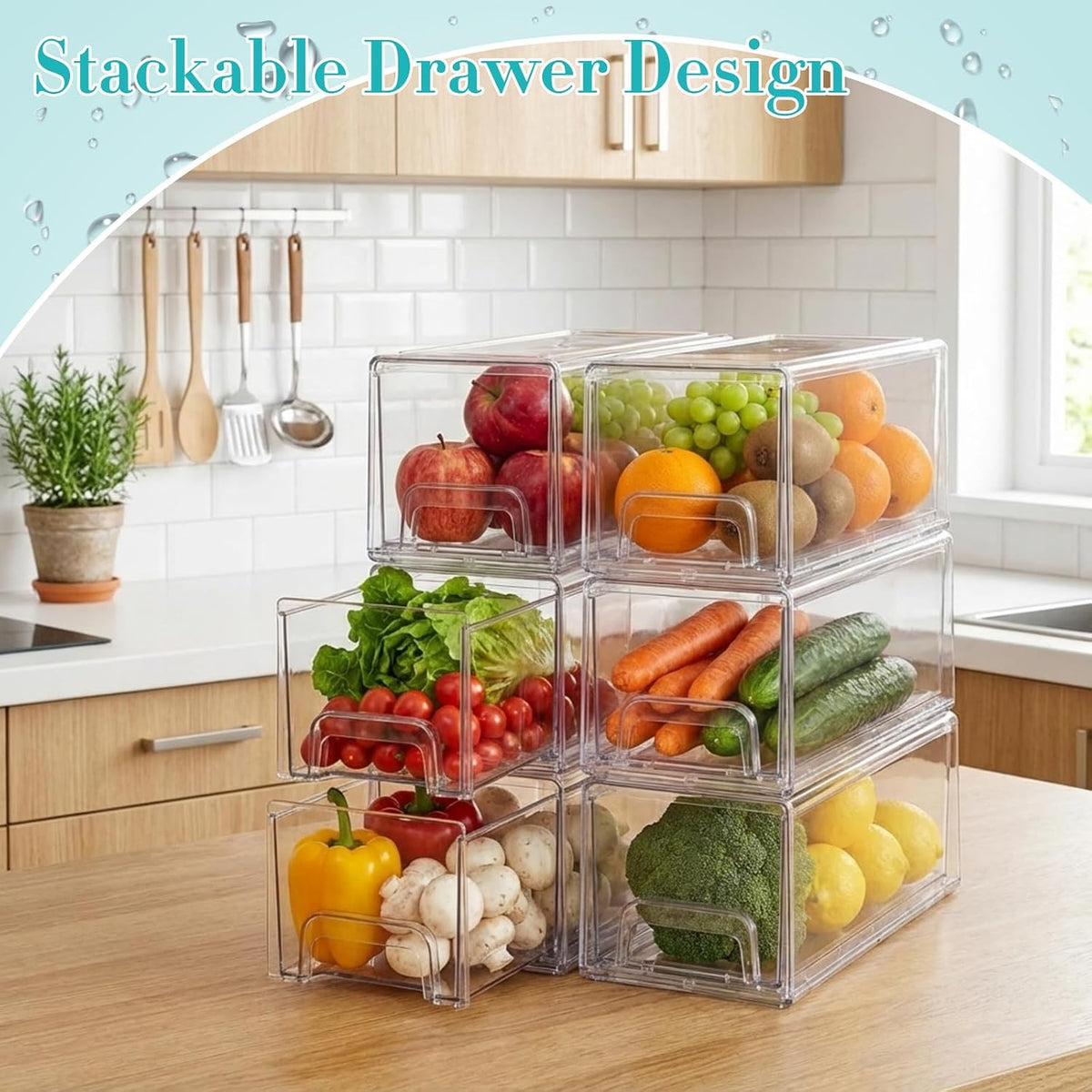 Ice Container for Freezer with Scoop, PET, Medium | Clear Ice Storage Bin with Lid, Pull out Freezer Bin Organizer for Refrigerator, Stackable Holder