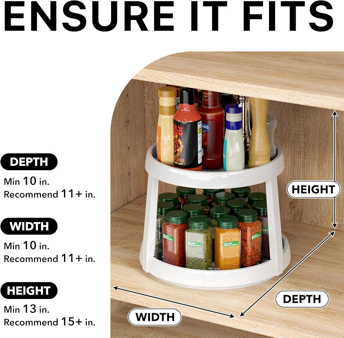 2-Tier Lazy Susan Spice Organizer, 10-Inch, Rustic Brown
