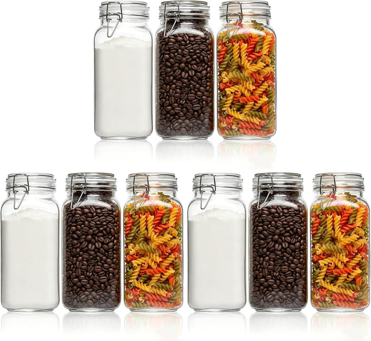 Large Square Glass Food Jars 1.1 Gallon 2 Pack for Flour Sugar Rice