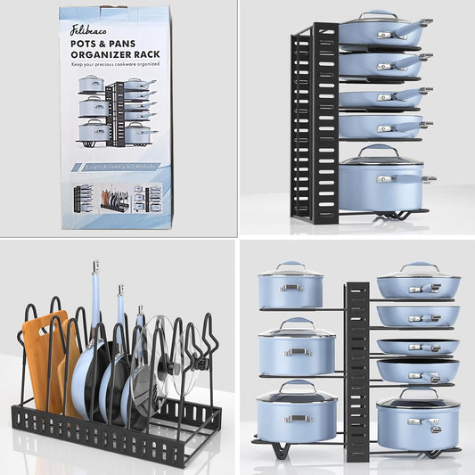 Felibeaco Adjustable Pots and Pans Organizer Under Cabinet, 3 DIY Assembly