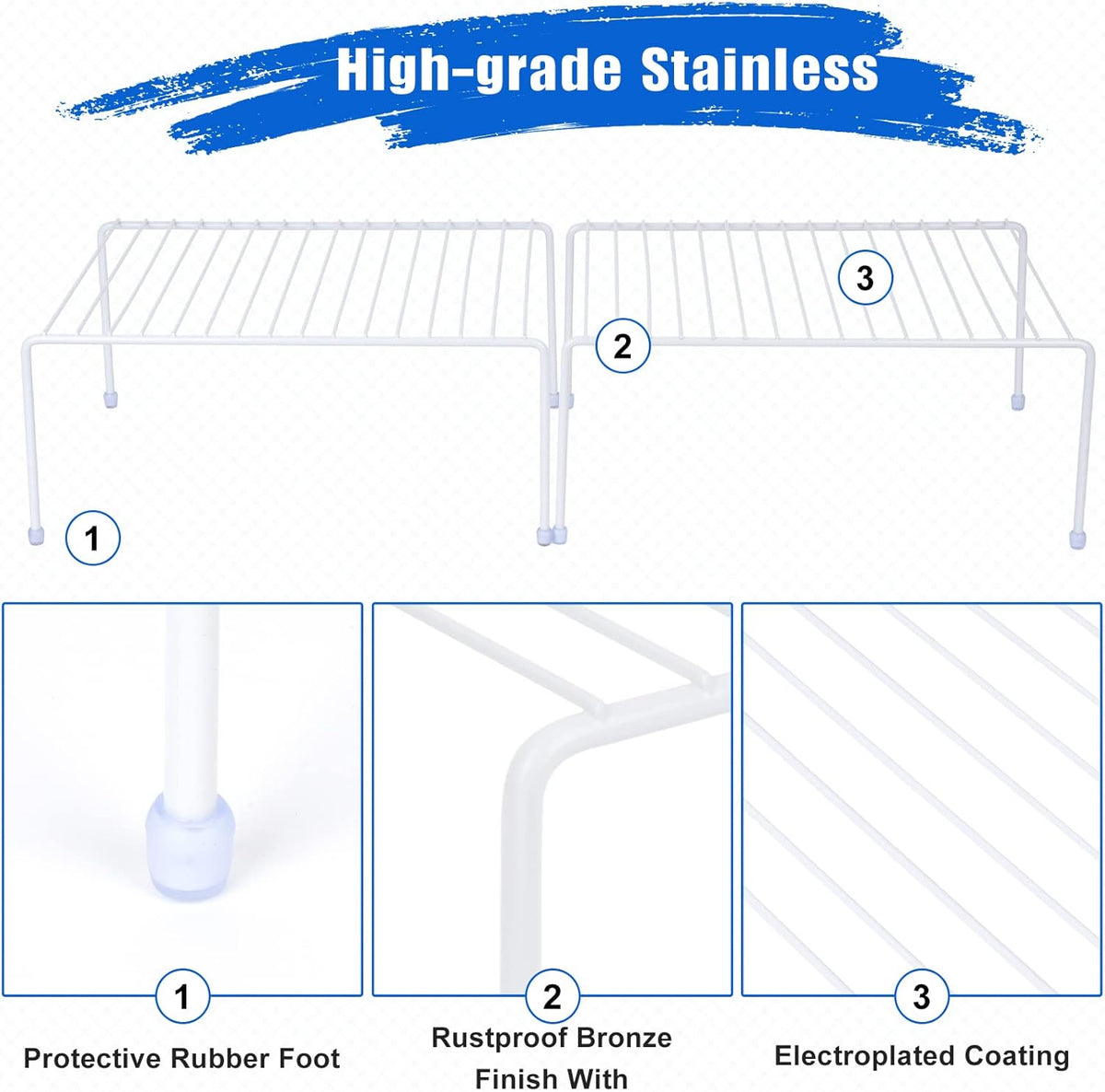 Medium (13.1 x 10.2 Inch) Cabinet Storage Shelf Rack, Shelves,Kitchen Counter and Cabinet Shelf, Storage Rack Organizer for Kitchen, Fridge, Cabinet, Bathroom Cupboard& Pantry (2, White)