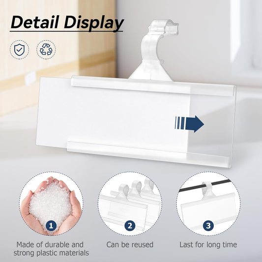 25Pcs Wire Shelf Label Holder, Reusable Plastic Shelf Tags for Pantry Retail Shopping Mall Store Supermarket Wire Shelving UPC Price Display Easy Clip Design Tight Snap Lock Closure 1-1/4" H X 3" W
