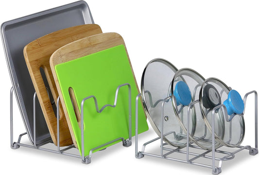 Cabinet Bakeware Organizer Rack Holder, 2 Pack, Silver | for Kitchen, Pantry