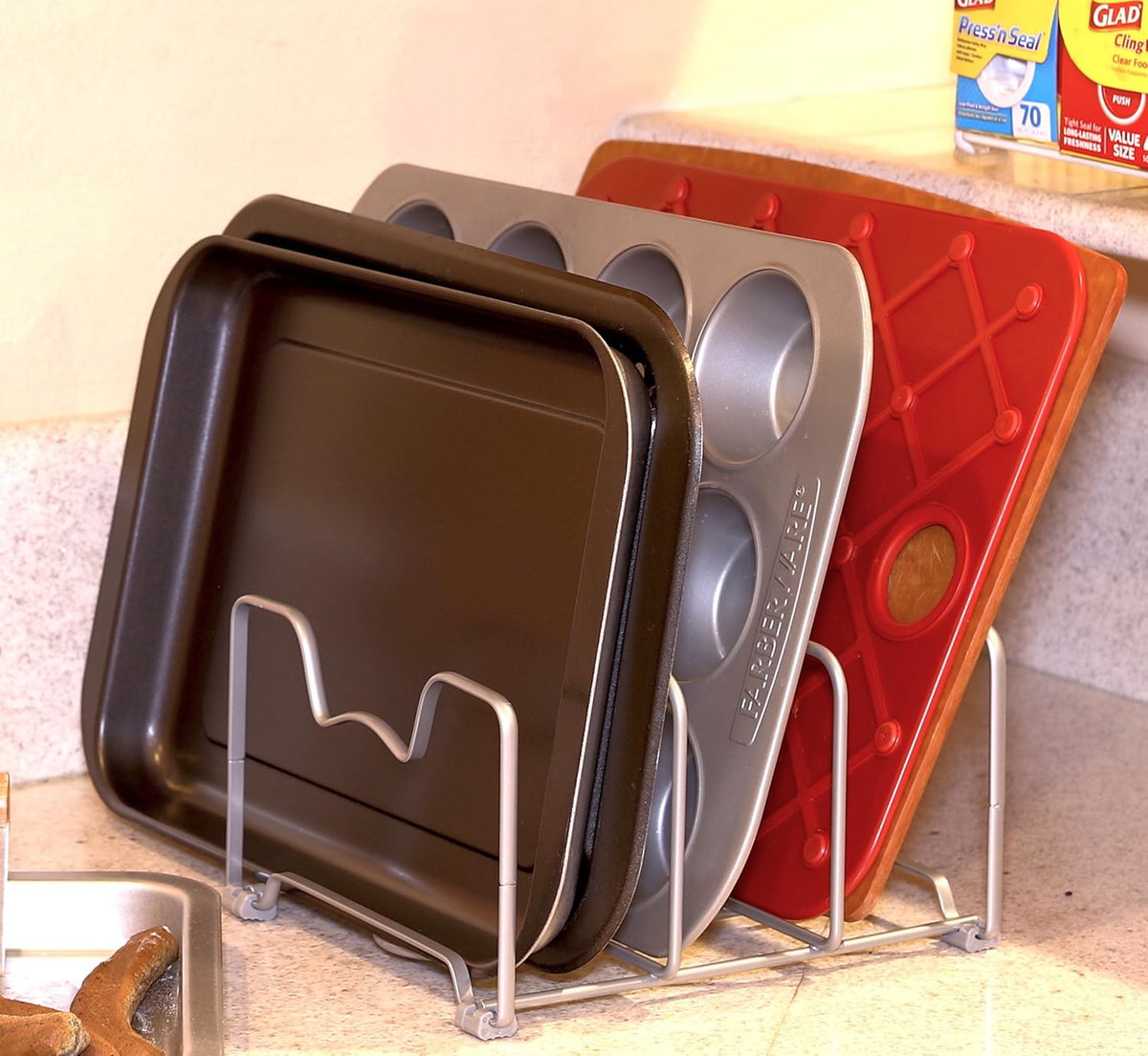 Cabinet Bakeware Organizer Rack Holder, 2 Pack, Silver | for Kitchen, Pantry