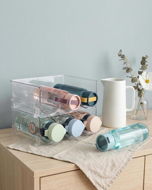 2 Pack Water Bottle Organizer Holder, Stackable Storage Rack for Large Tumbler Flask for Kitchen Cabinets Countertop Holds 6 Bottles -Clear