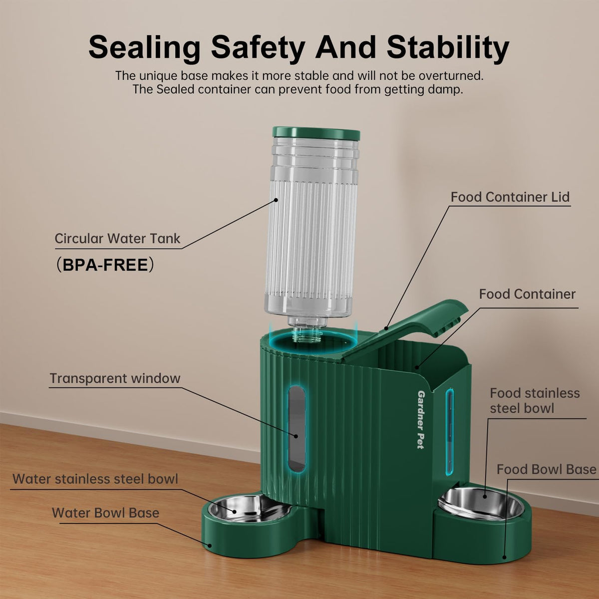Gravity Automatic Cat Feeder, Water & Food Dispenser Set, Stainless Bowls