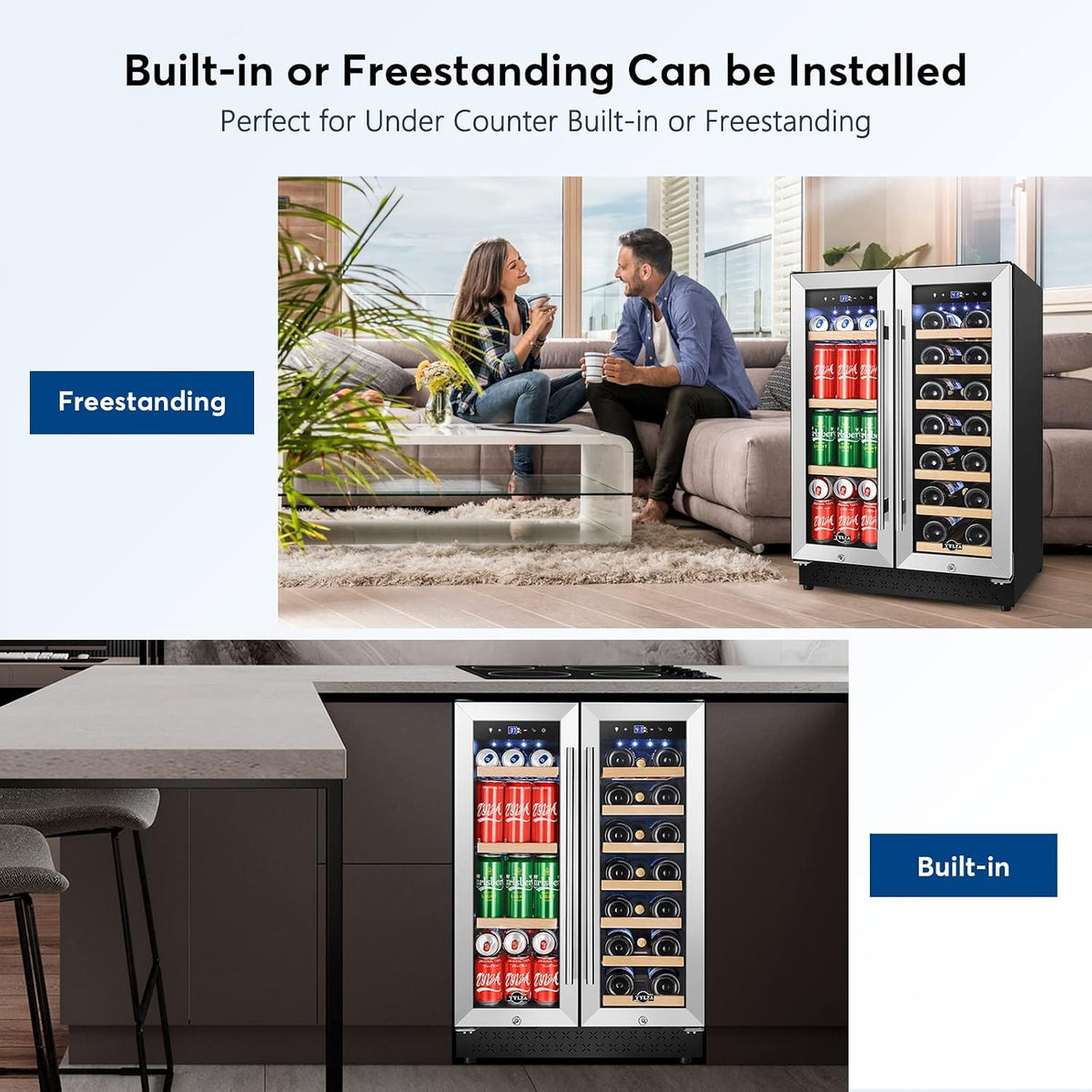 24 Inch Under Counter Drawer Fridge, Built-in Beverage Refrigerator for Home and Commercial Use, Stainless Steel Door, Fast Cooling, Low Noise, 37-65 °F