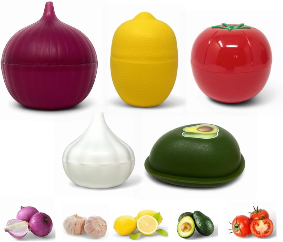 Vegetable and Fruit Saver, Keep Fresh Longer, Reusable Storage Keeper, Vegetable and Fruit Storage Containers in Fridge, BPA Free (Lemon)