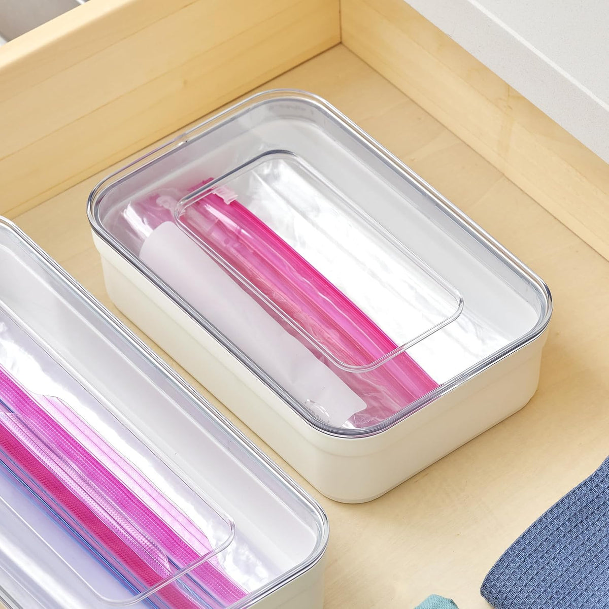 Sandwich Bag Organizer - Plastic Food Storage Bag Holder for Kitchen Drawer, Clear/White