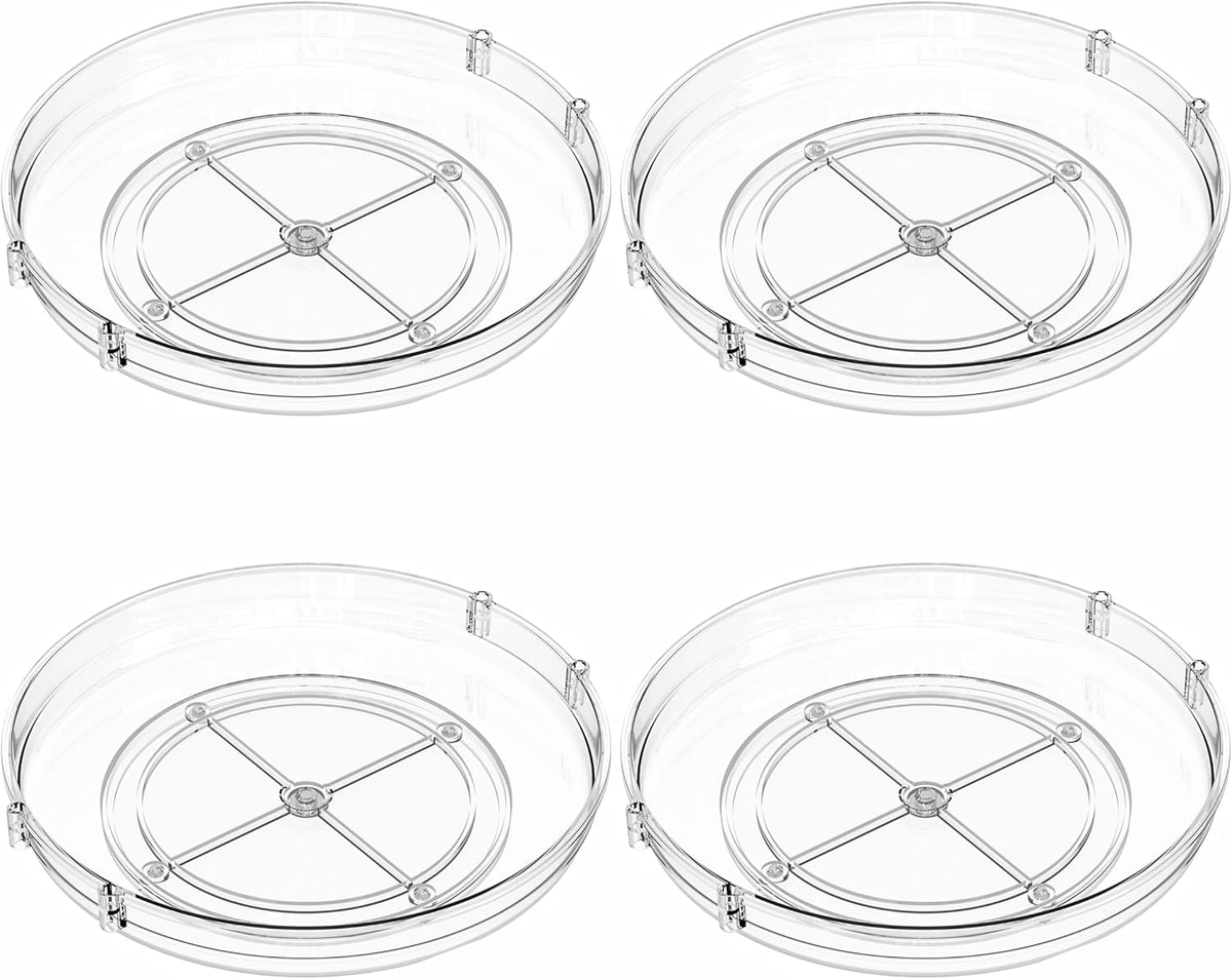 4 Pack Rotating Small Lazy Susan Turntable Organizer for Cabinet,9.5 Inch Clear Acrylic Spice Rack,Turn Table Organizers for Refrigerator,Kitchen,Pantry and Vanity Makeup,Bathroom Countertop Organizer