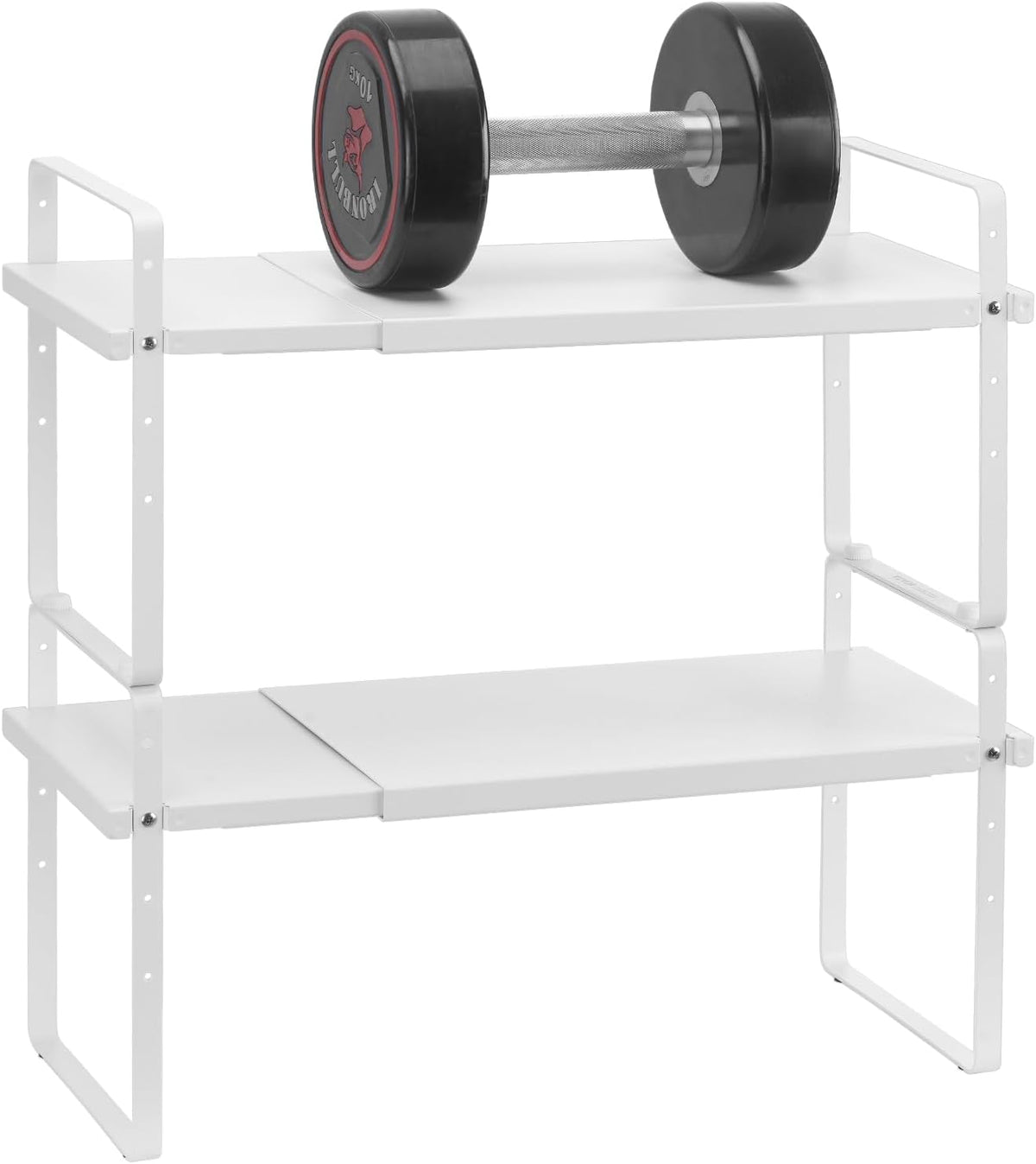 Adjustable Kitchen Cabinet Shelf Organizer, Expandable 2 Tier Cabinet Shelf, Stackable Countertop Organizers and Storage Risers, Pantry for Kitchen Bathroom Office, White