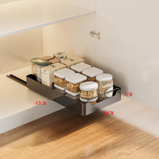 15.7'' Pull Out Cabinet Organizer Fixed with Adhesive Durable Film,Sliding Drawers for Cabinets,No Drilling Required-Stainless Steel Material,Can Be Used for Cabinets, Bathroom Sinks